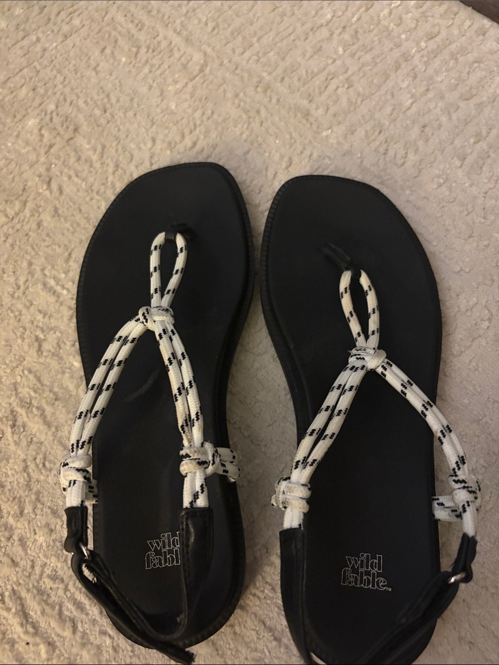 wild fable Black Sandals with White Striped Rope Straps